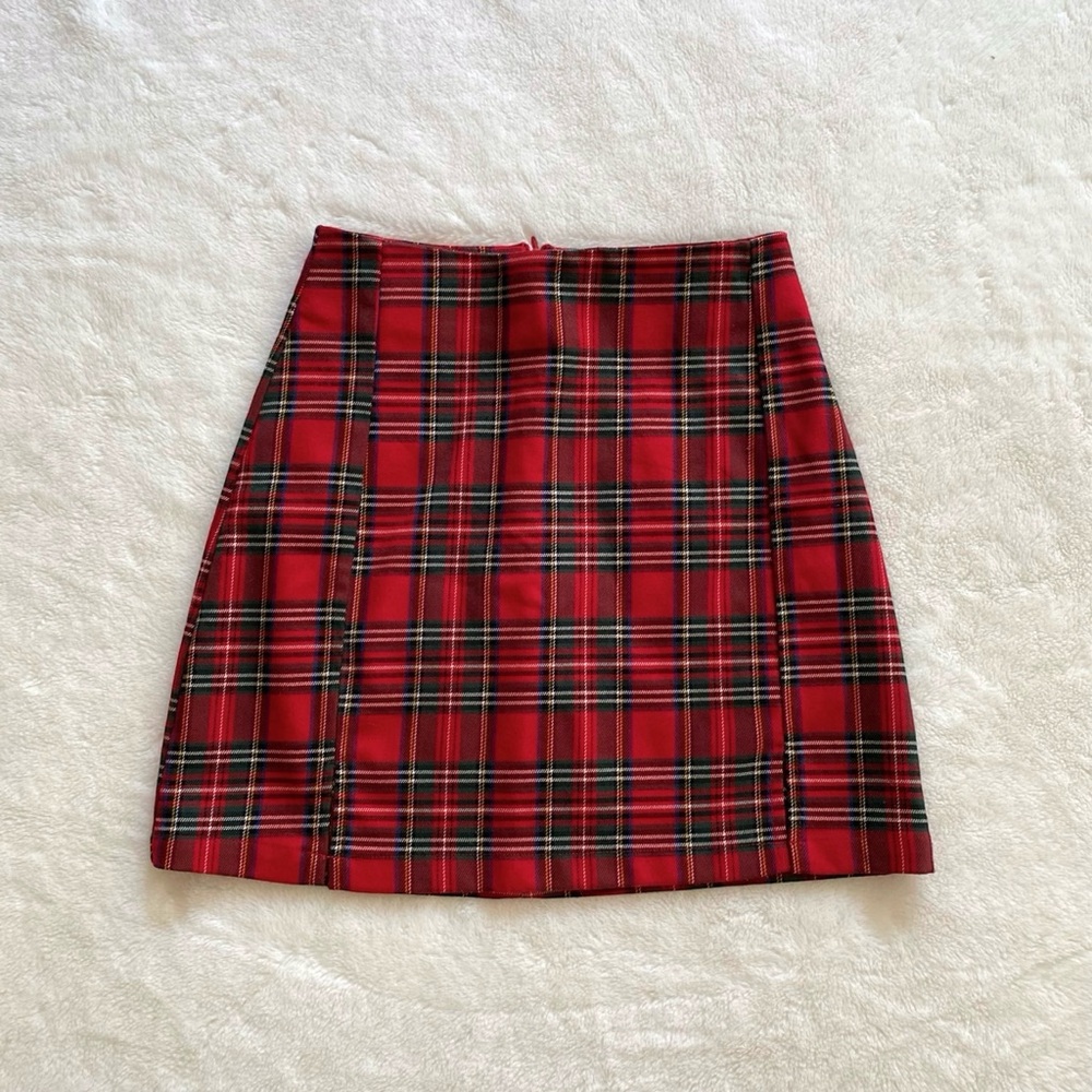 John Galt x Brandy Melville red, green, & white plaid mini skirt